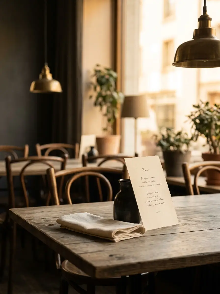 Tageskarte auf dem Tisch eines eleganten Restaurants