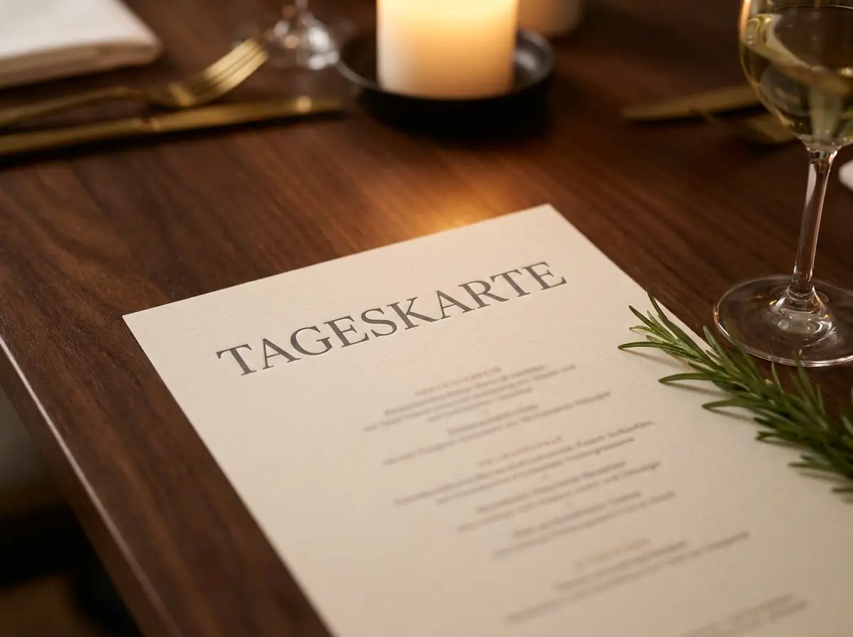Gedruckte Tageskarte auf dem Restauranttisch